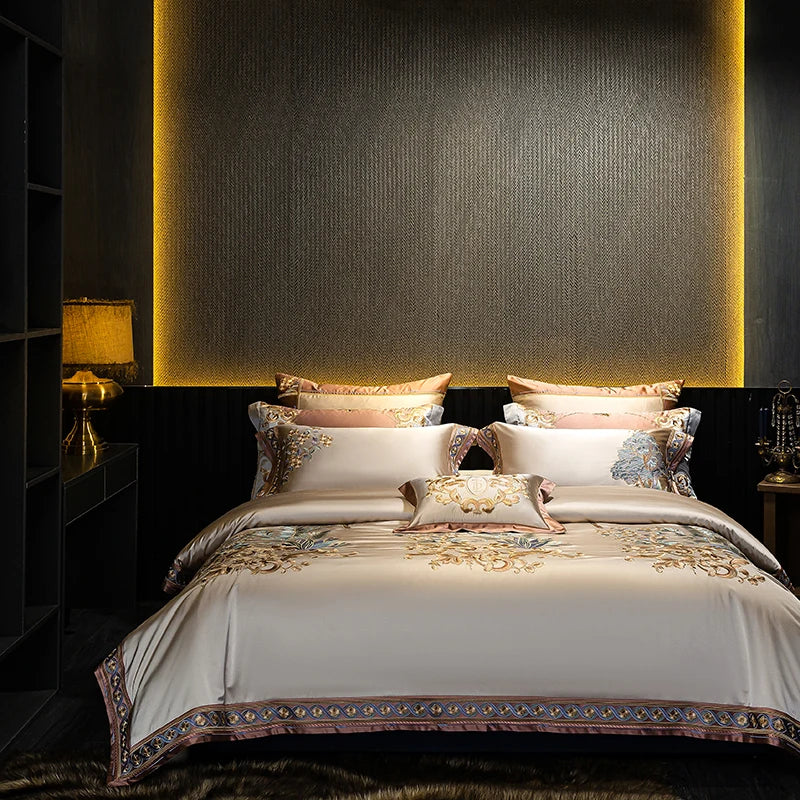 Afralia™ Luxe Brocade Embroidered Cotton Bedding Set - Vintage European Aristocratic Style