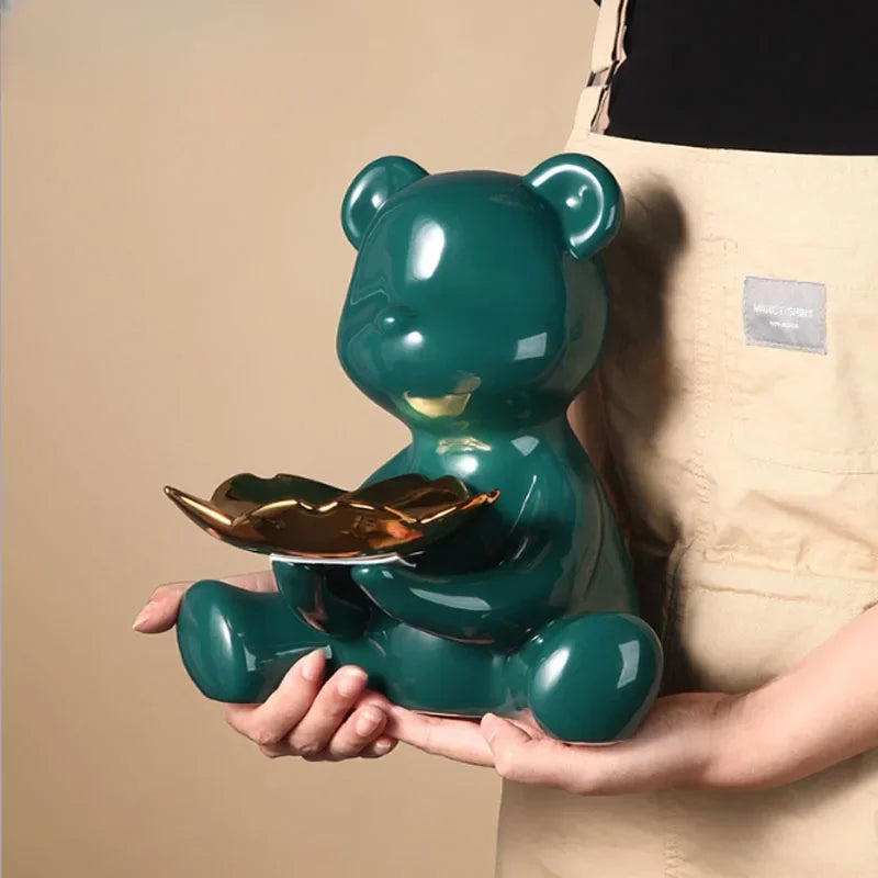 Afralia™ Ceramic Bear Figurine Table Decor Statue Keys Storage Shelf Ornament