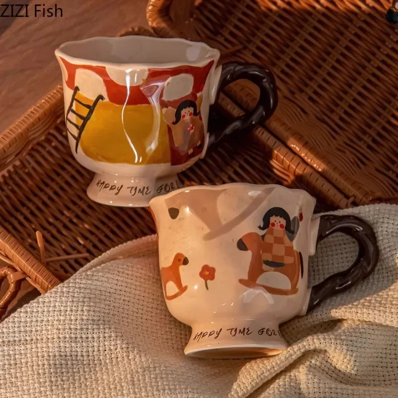 Afralia™ Fairy Tale Ceramic Mug Cup & Saucer Set for Coffee, Tea, Juice