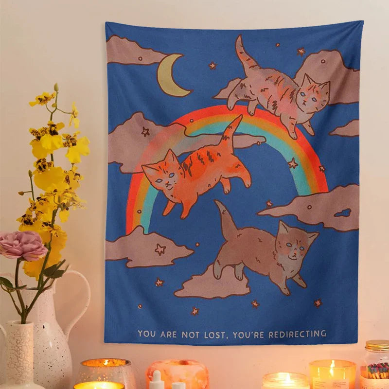 Rainbow Cat Tapestry Wall Hanging for Kids Room Decor by Afralia™