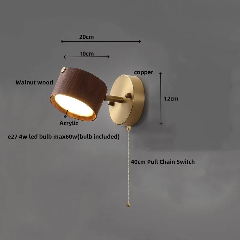 Afralia™ LED Wall Sconce Light Fixture Walnut Base Modern Art Wandlamp