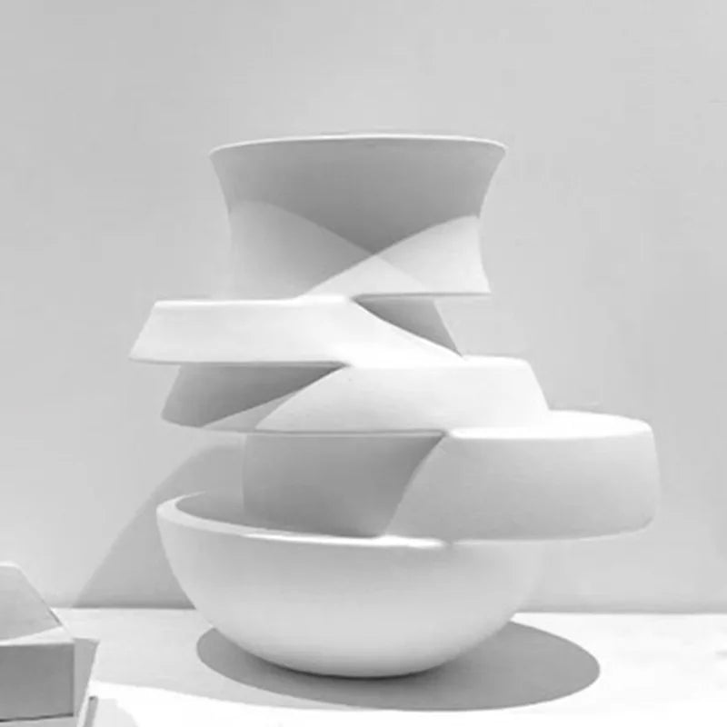 Afralia™ Geometric Monochrome Vase Resin Art Decoration Home Accessories
