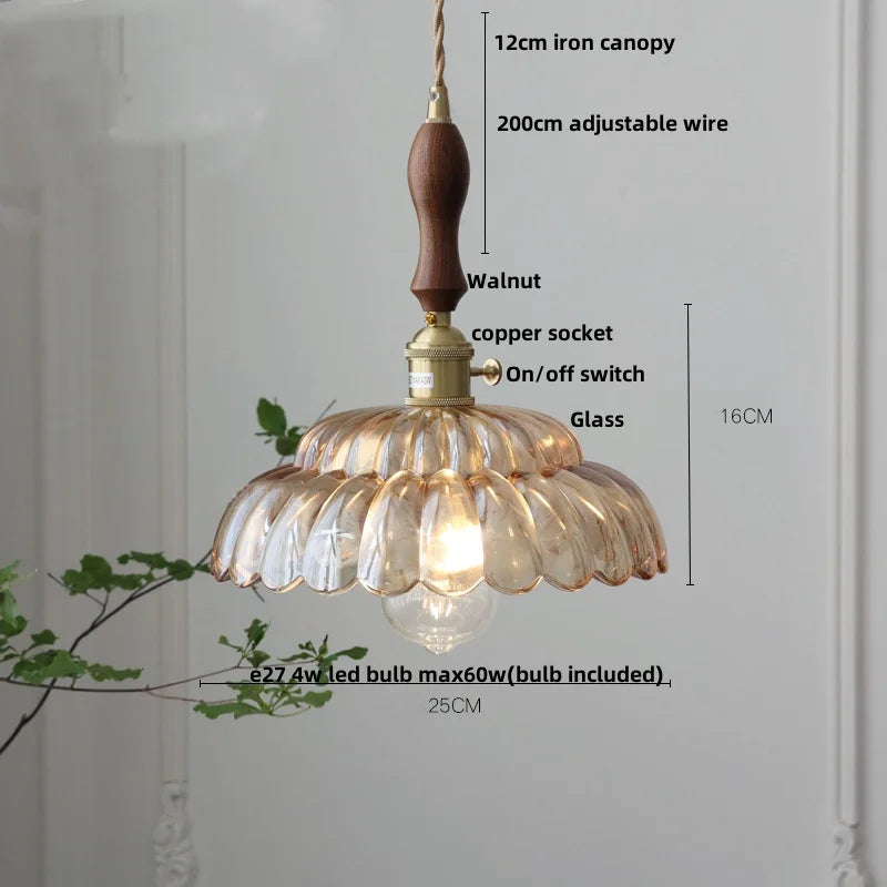 Afralia™ Amber Flower Glass LED Pendant Lights for Home Decor