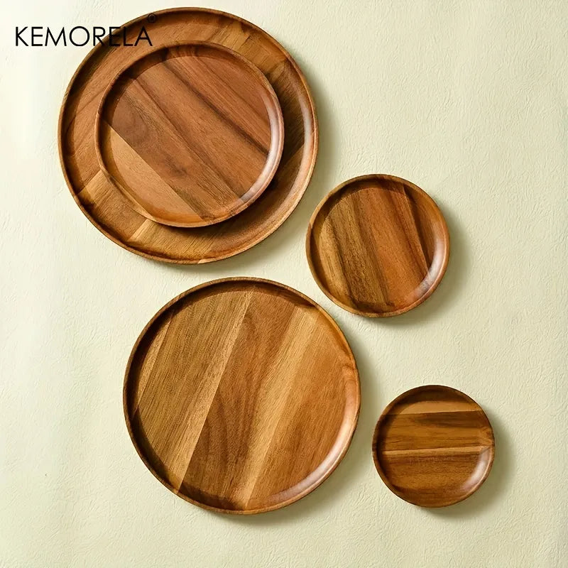 Afralia™ Natural Acacia Wood Plate - Handcrafted Round Sushi Dish