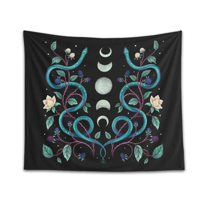 Afralia™ Serpent Moon Phase Tapestry: Aesthetic Psychedelic Wall Hanging for Home Decor