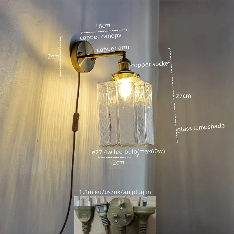 Afralia™ Glass Copper LED Wall Lamp Modern Corridor Bedside Light