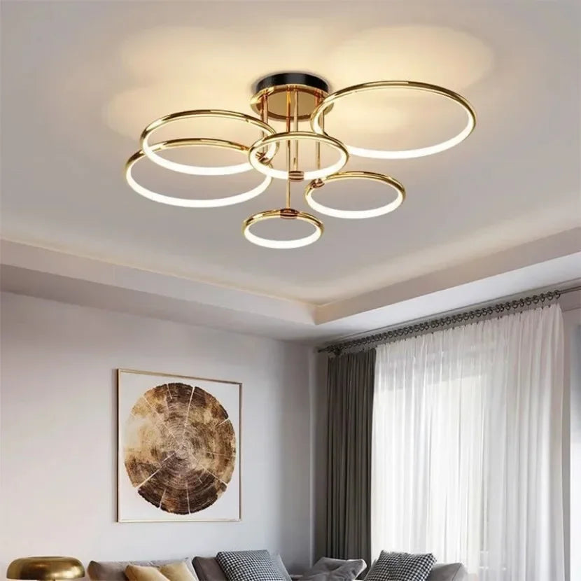 Afralia™ Modern Gold-plated LED Pendant Light for Luxury Indoor Lighting.