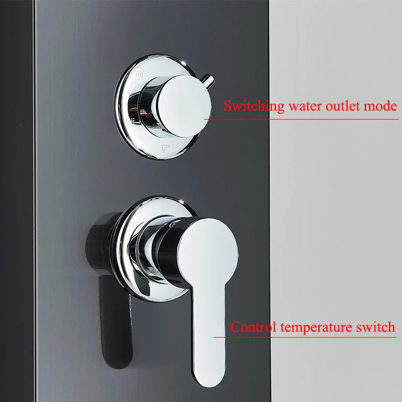 Afralia™ Black LED Shower Faucet Panel with Waterfall Rain System & Massage Spa Spout