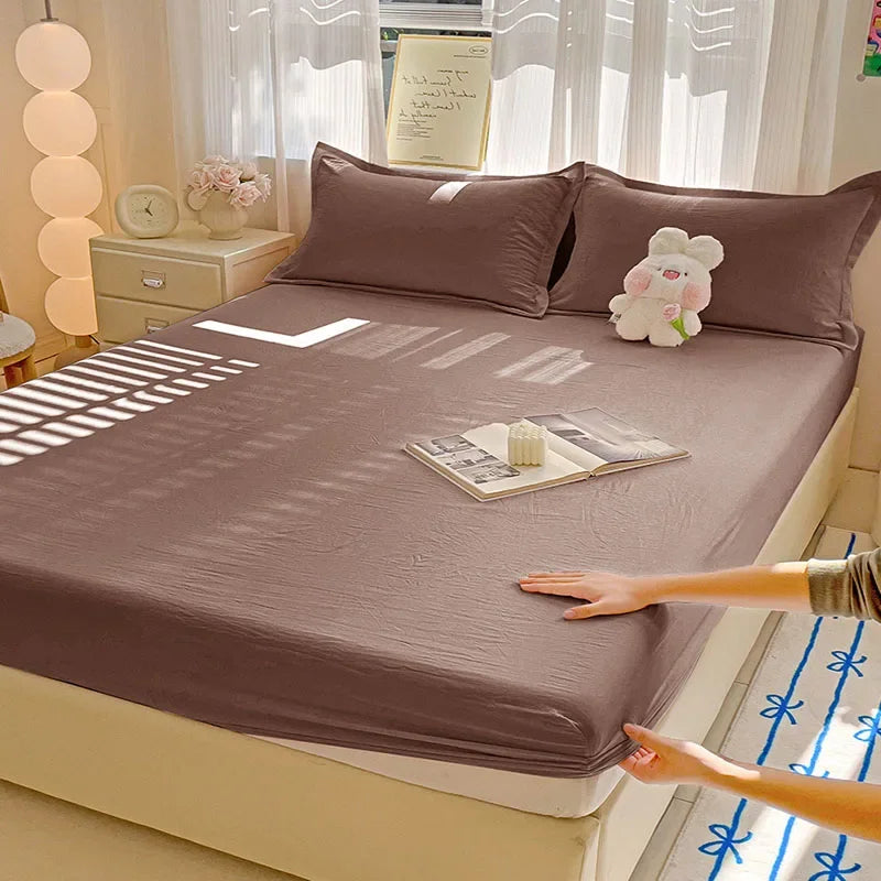 Afralia™ Ultra-Thin Grid Pattern Fitted Sheet Set: Soft Breathable Washed Cotton Mattress Cover