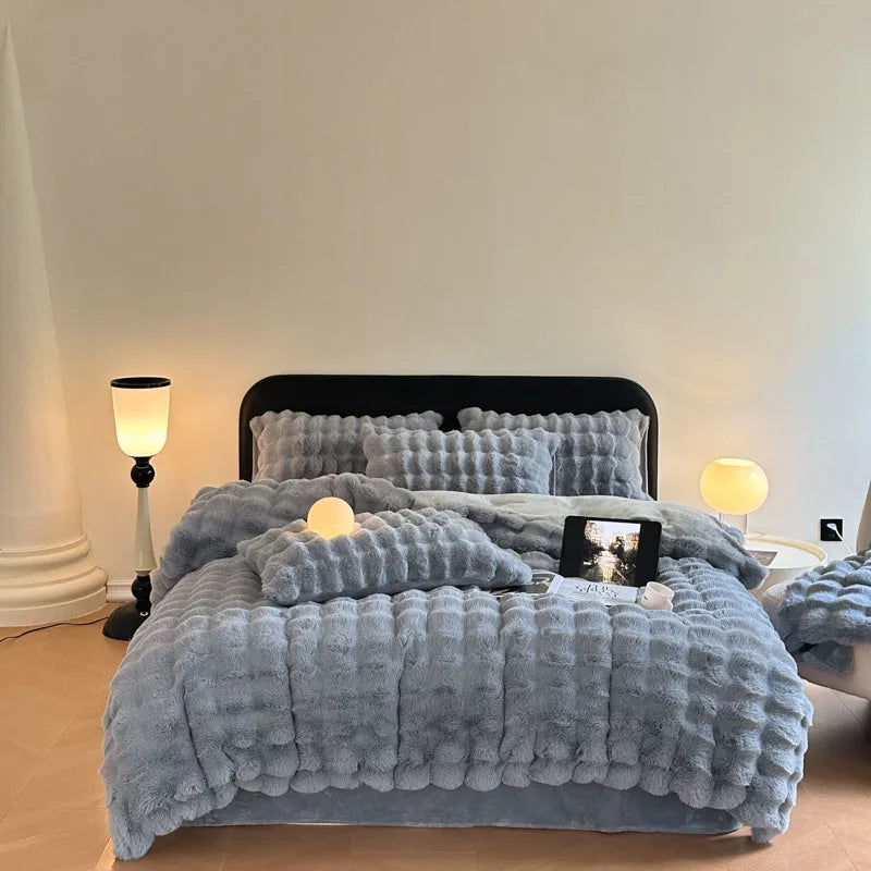 Afralia™ Faux Rabbit Fur Bedding Set, Velvet Plush, Soft & Luxurious 4Pcs