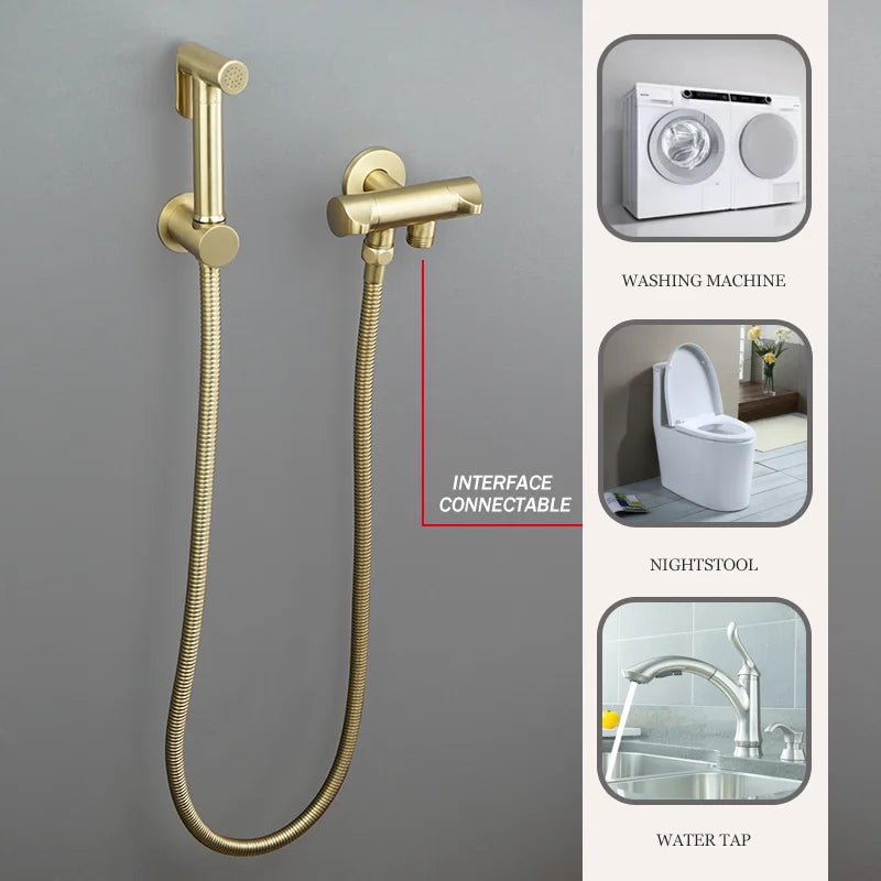 Afralia™ Brushed Gold Solid Brass Bathroom Angled Dual Outlet Toilet Filling Valve