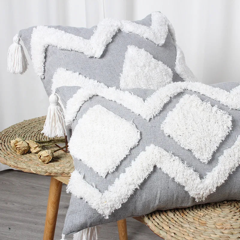 Afralia™ Pink Boho Style Tassel Cushion Cover 50x50cm/30x50cm Handmade Square Pillowcase