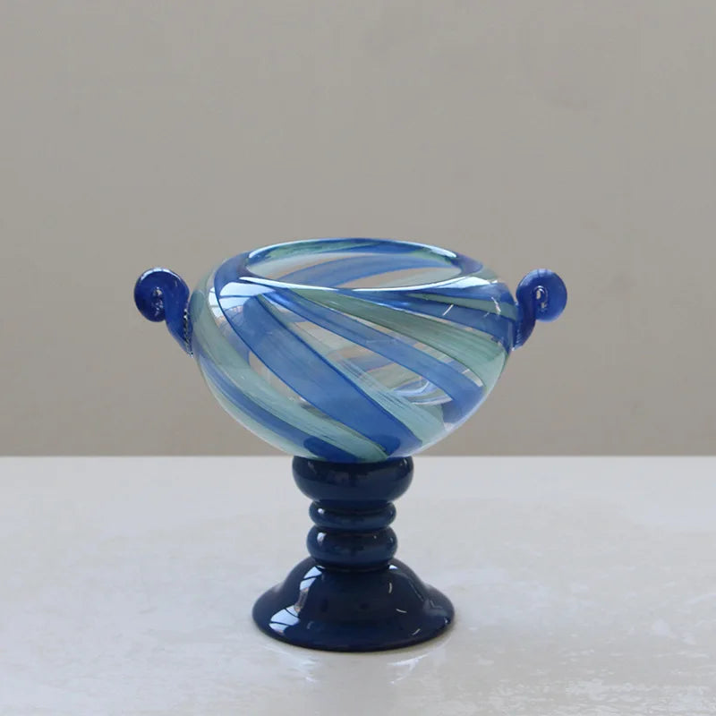 Afralia™ Blue Striped Transparent Glass Vase - Tall Bottle Flower Pot Bouquet Holder