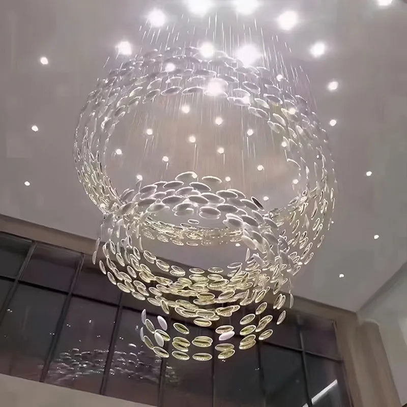 Afralia™ Modern Glass Chandelier for Hotels, Villas & Spiral Staircases