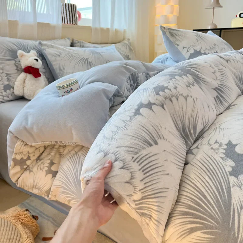 Afralia™ Plush Milk Velvet Bedding Set for Double Bedsheet Duvet Cover, Winter Warm Comforter