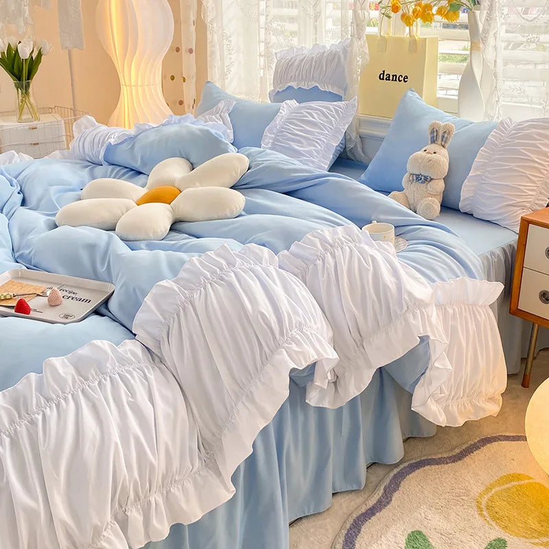 Afralia™ Lace Trim Solid Cotton Bedding Set - Queen/King/Double/Single Sizes