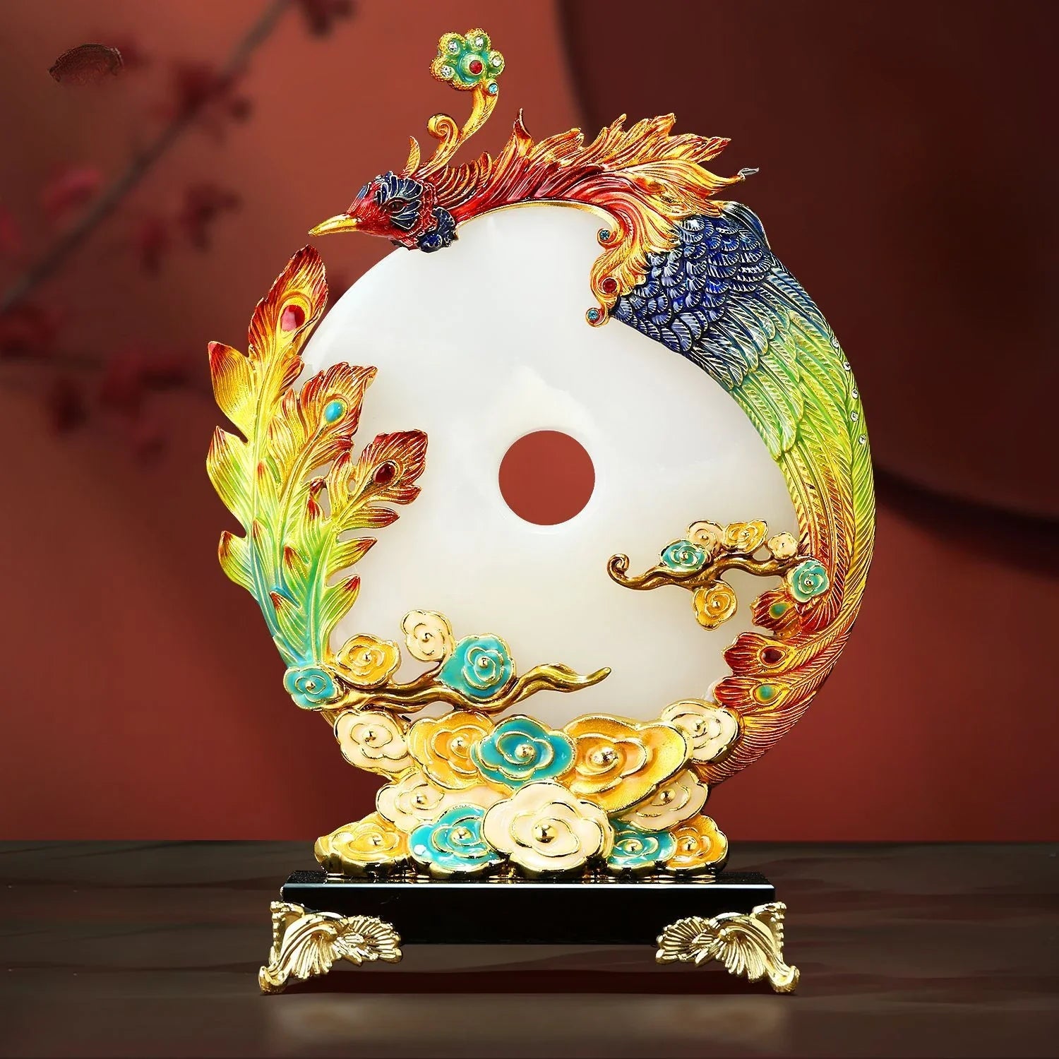 "Afralia™ Jade Dragon Phoenix Ornament Enamel Living Room Decoration"