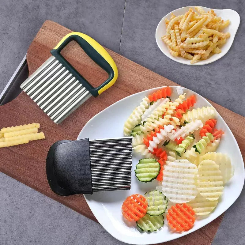 Afralia™ Stainless Steel Potato Chip Slicer Wavy Knife Cutter Chopper Kitchen Tools