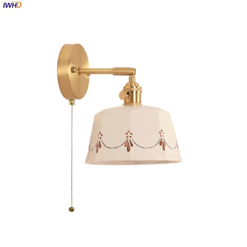 Afralia™ Ceramic LED Wall Lamps Pull Chain Switch Rotate Copper Vanity Light