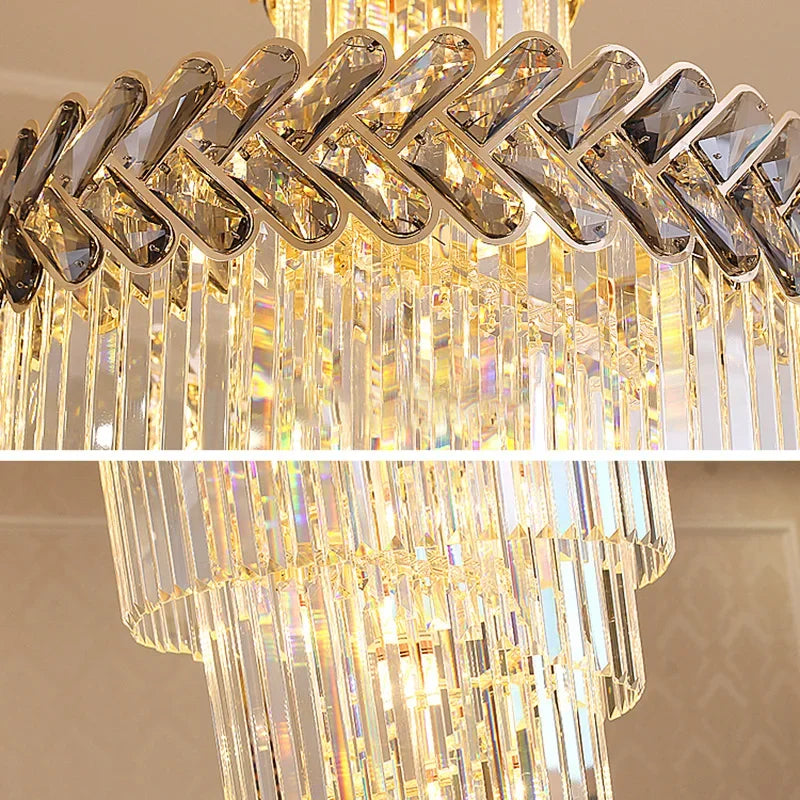 Afralia™ Smoky Gray Crystal Chandelier Indoor Lighting Staircase LED Pendant Lamp