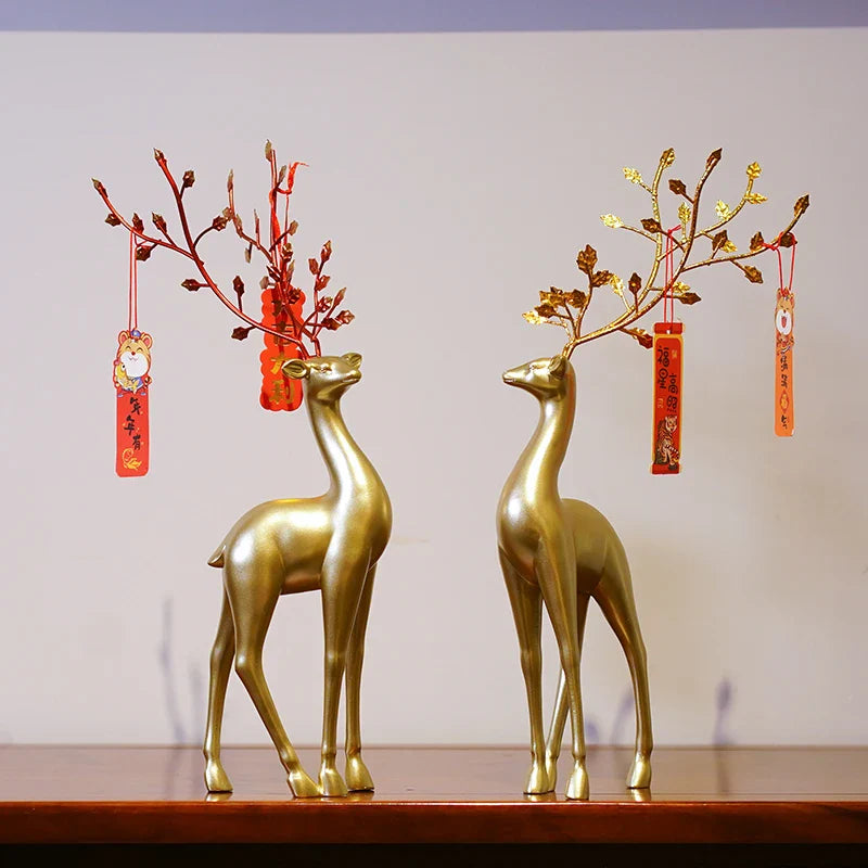 Afralia™ Golden Deer Figurines: European Feng Shui Home Decor Sculptures