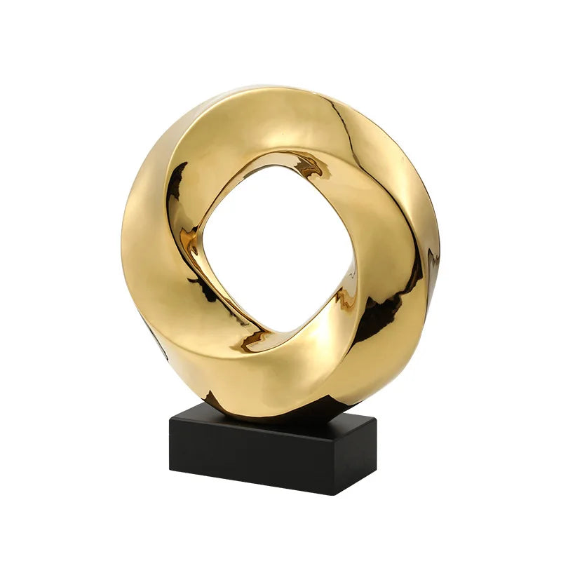 Afralia™ Geometric Gold Hollowed Twisted Circles Figurines Home Decor