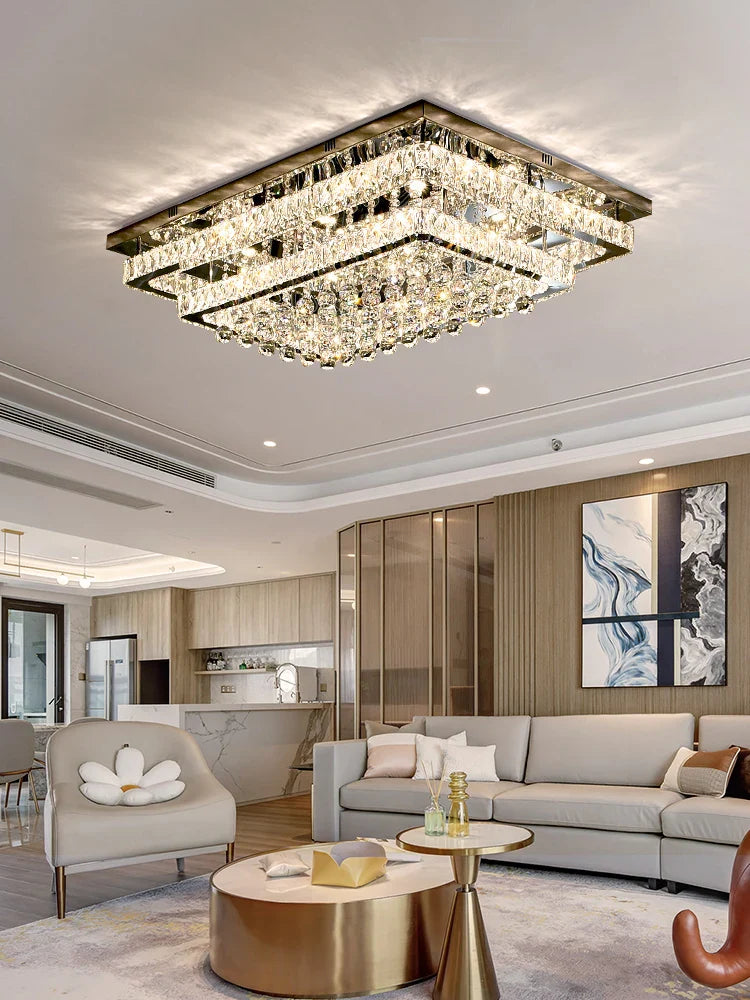 Afralia™ Elegant Crystal LED Chandelier, Remote Control Ceiling Lamp for Living Room, Bedroom