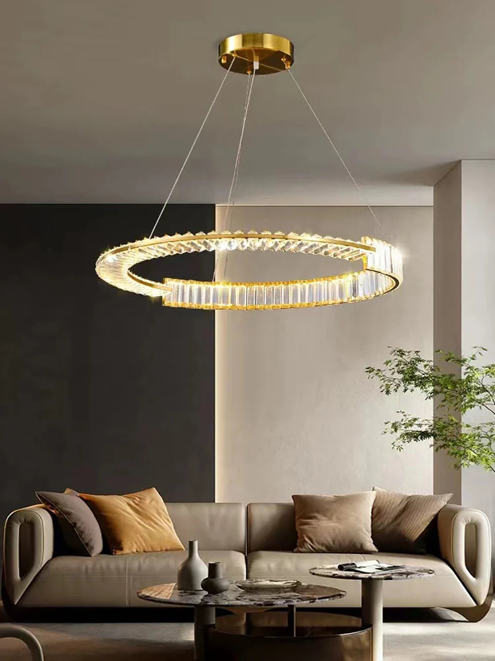 Afralia™ Luxury Crystal Ring LED Chandelier with Remote Control - Nordic Style Lighting Fixtures