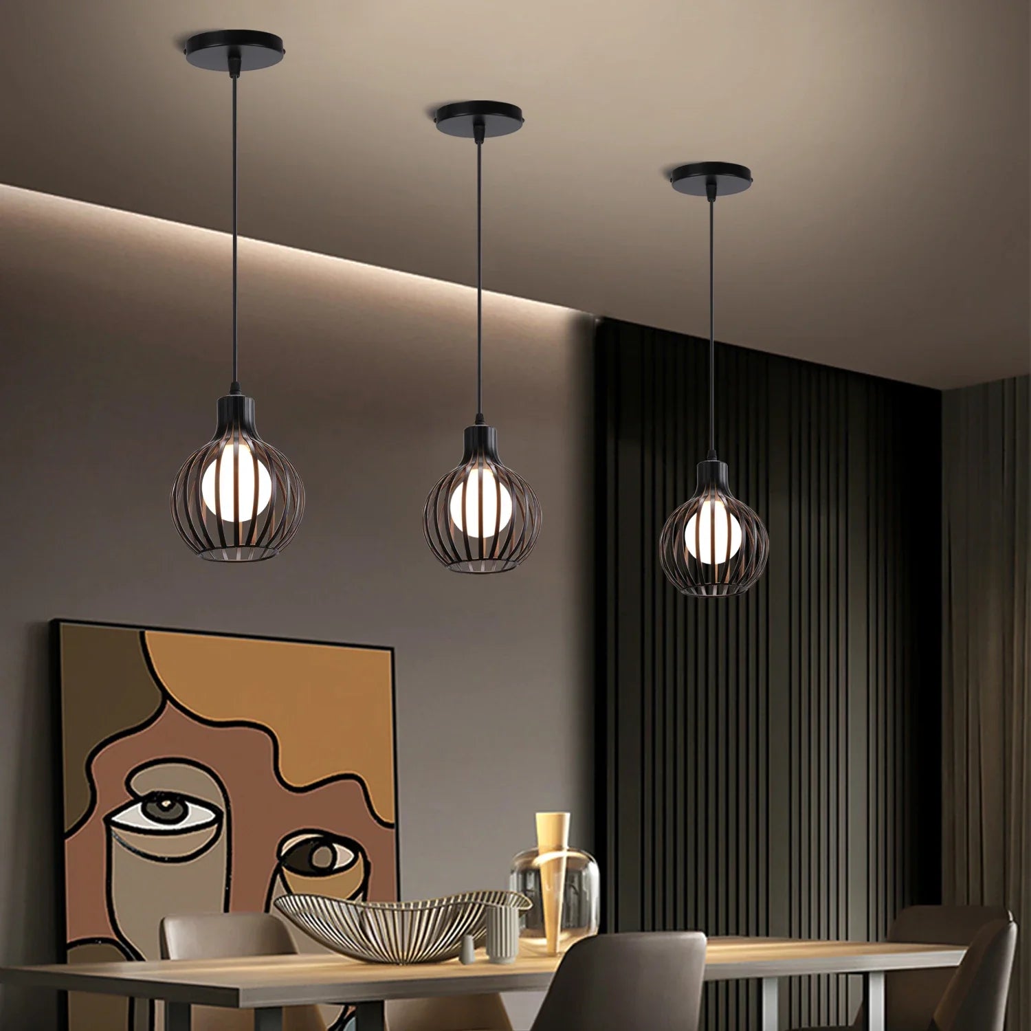 Afralia™ Industrial Cage LED Pendant Light for Modern Vintage Chandelier in Living Room