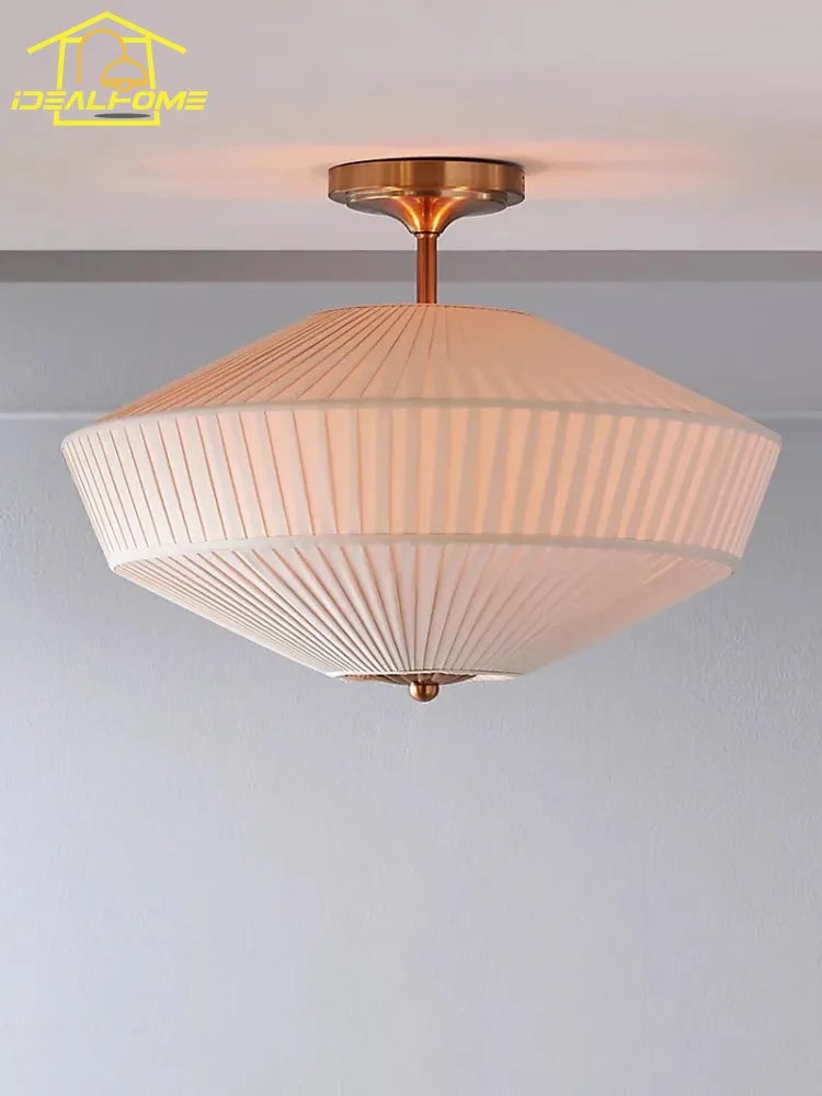 Afralia™ Pleated Fabric Luxury LED Ceiling Lamp for Bedroom and Living Room