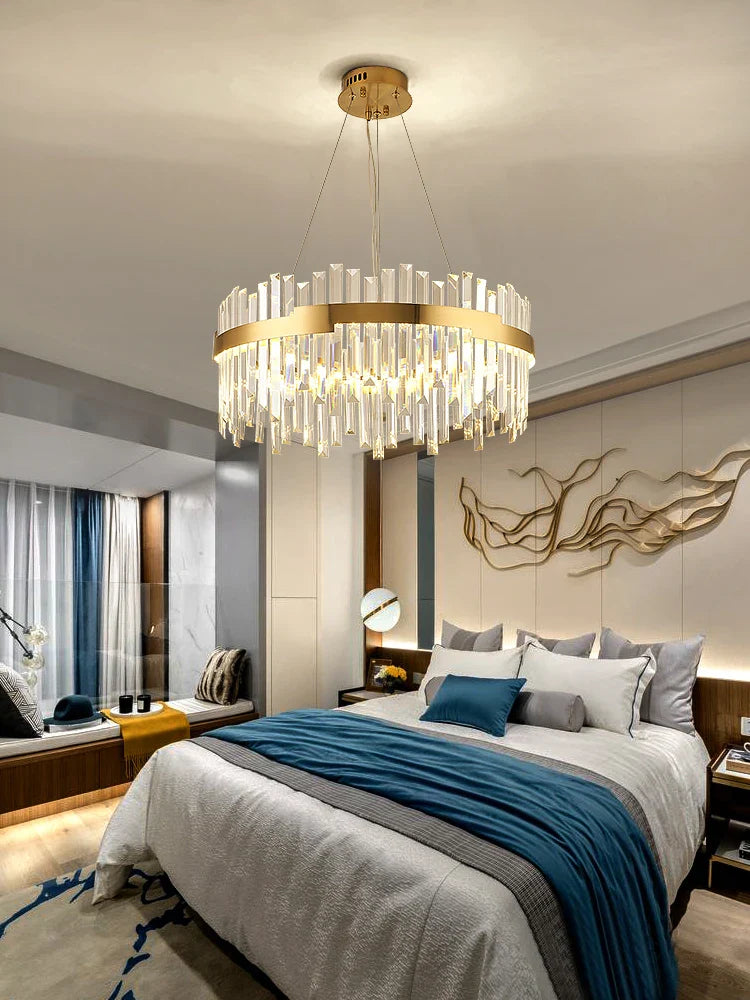 Afralia™ Gold Full Spectrum Crystal Chandelier for Living, Dining & Bedroom