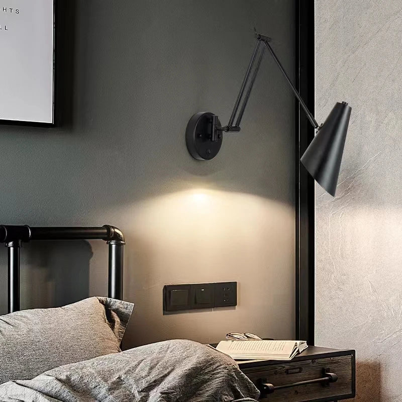 Afralia™ Nordic Iron Wall Lamp for Living Room Bedroom Study, Modern Adjustable Bedside Light Fixtures.