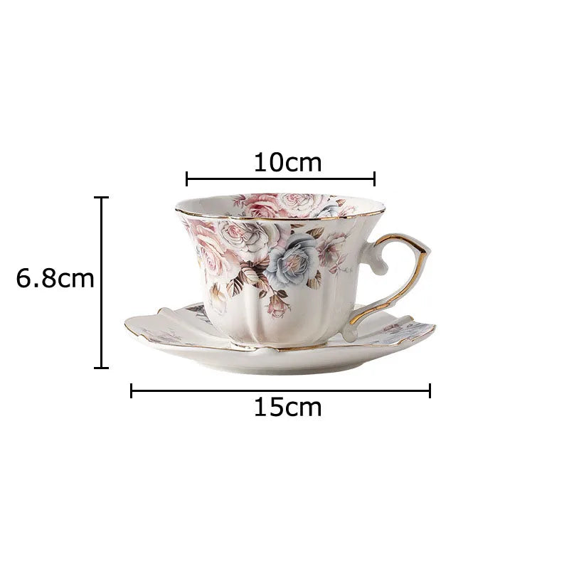 Afralia™ Lace Edge Ceramic Tea Cup & Saucer Set for Dining & Coffee Table