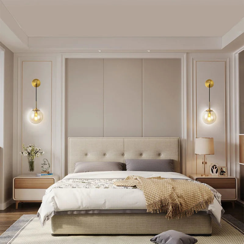 Afralia™ Nordic Brass Glass Wall Sconce: Elegant Living Room Bedside Lighting