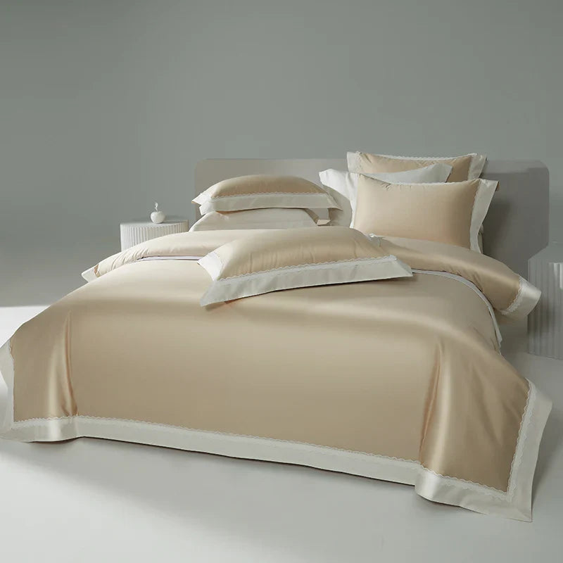 Afralia™ Lace Patchwork Bedding Set: 1200TC Egyptian Cotton Duvet Cover, Sheet, Pillowcases