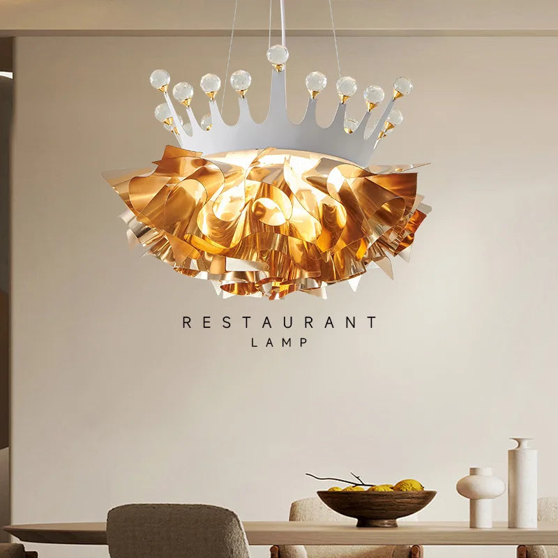 Afralia™ Luxury Golden Acrylic Crown Pendant LED Chandelier for Modern Living Room