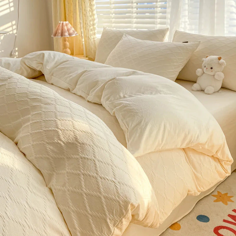 Afralia™ Fresh Bubble Yarn Fabric Bedding Set - Soft, Breathable Duvet Cover with Sheet