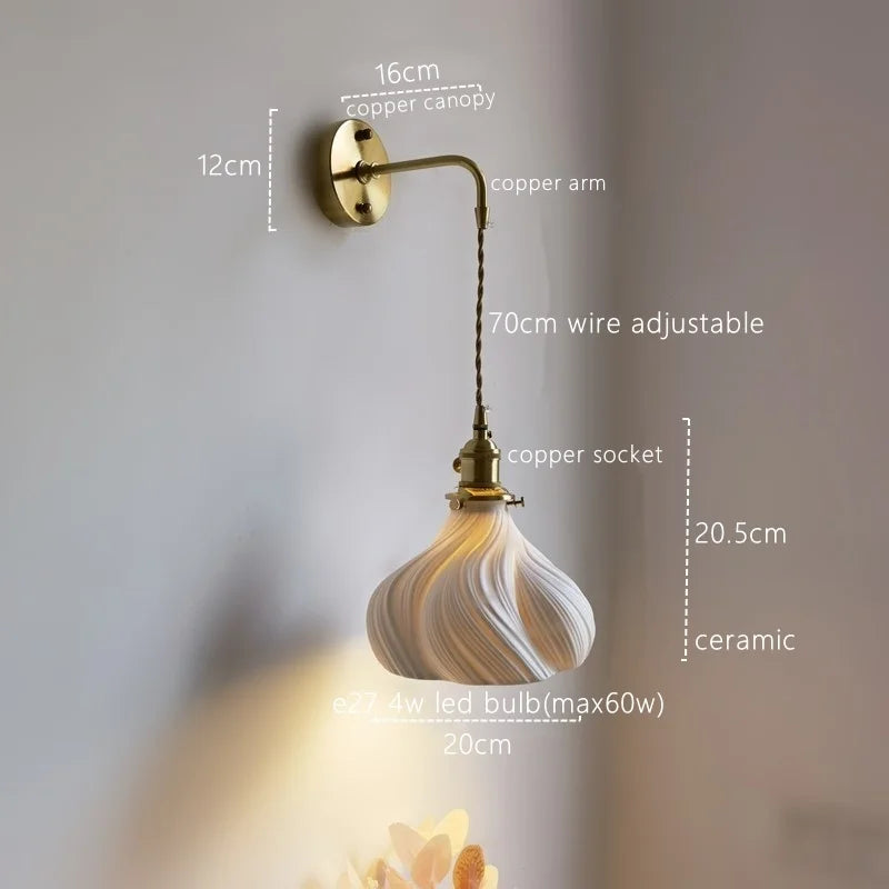 Afralia™ Nordic LED Ceramic Copper Wall Lamp Sconce for Bedroom Bathroom Mirror