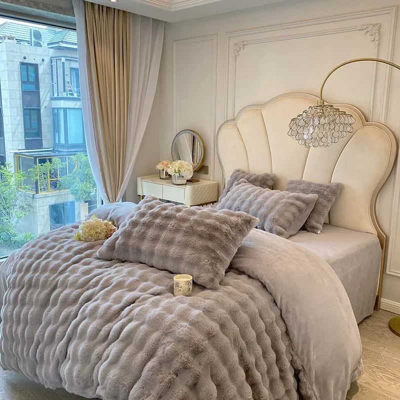 Afralia™ Rabbit Fur Velvet Princess Bedding Set: Duvet, Sheets, Pillowcases, Plush & Soft