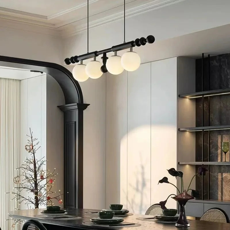 Modern Wood Strip Chandelier Glass Ball Lampshade for Kitchen Island Dining Living Room Lighting by Afralia™