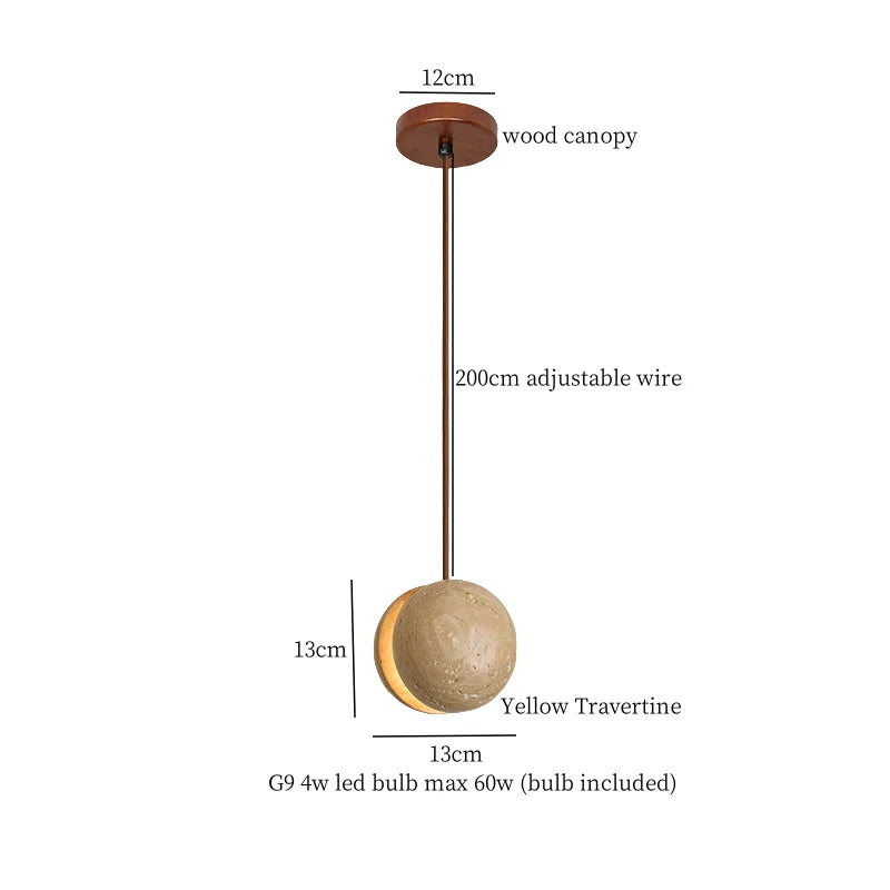 Afralia™ Yellow Travertine Spherical Stone LED Pendant Light for Bedroom Dining Living Room