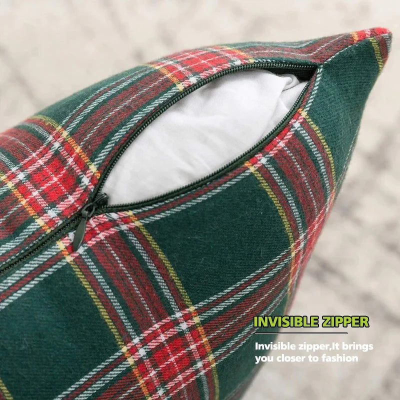 Afralia™ Christmas Plaid Cushion Cover, Classic Green Red Throw Pillow for Home Decor