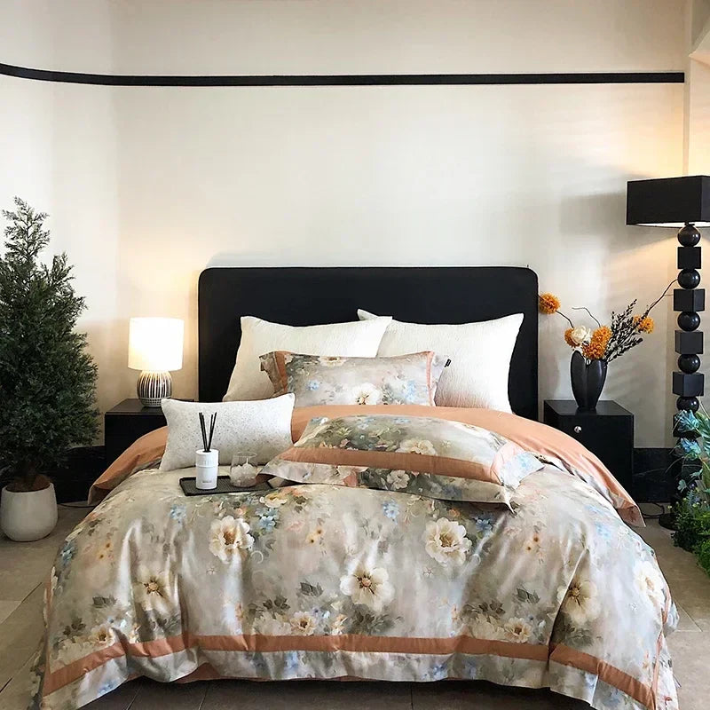 Afralia™ Egyptian Cotton Bedding Set: King Queen Europe Sheet Duvet Cover Pillowcase