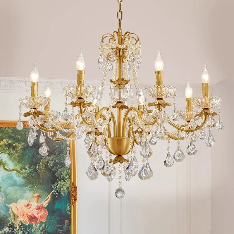 Afralia™ Gold Brass Crystal Chandelier - Luxurious Candle Lights for Villa Living Room