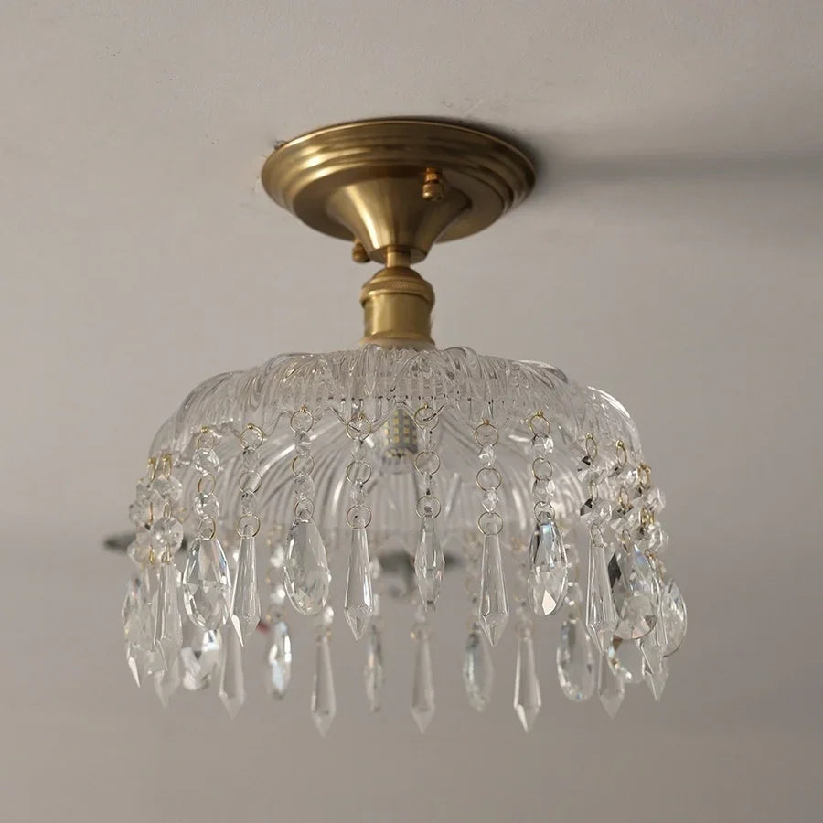Afralia™ Glass Grid LED Ceiling Lamp: Luxury Crystal Nordic Copper Ceiling Lights
