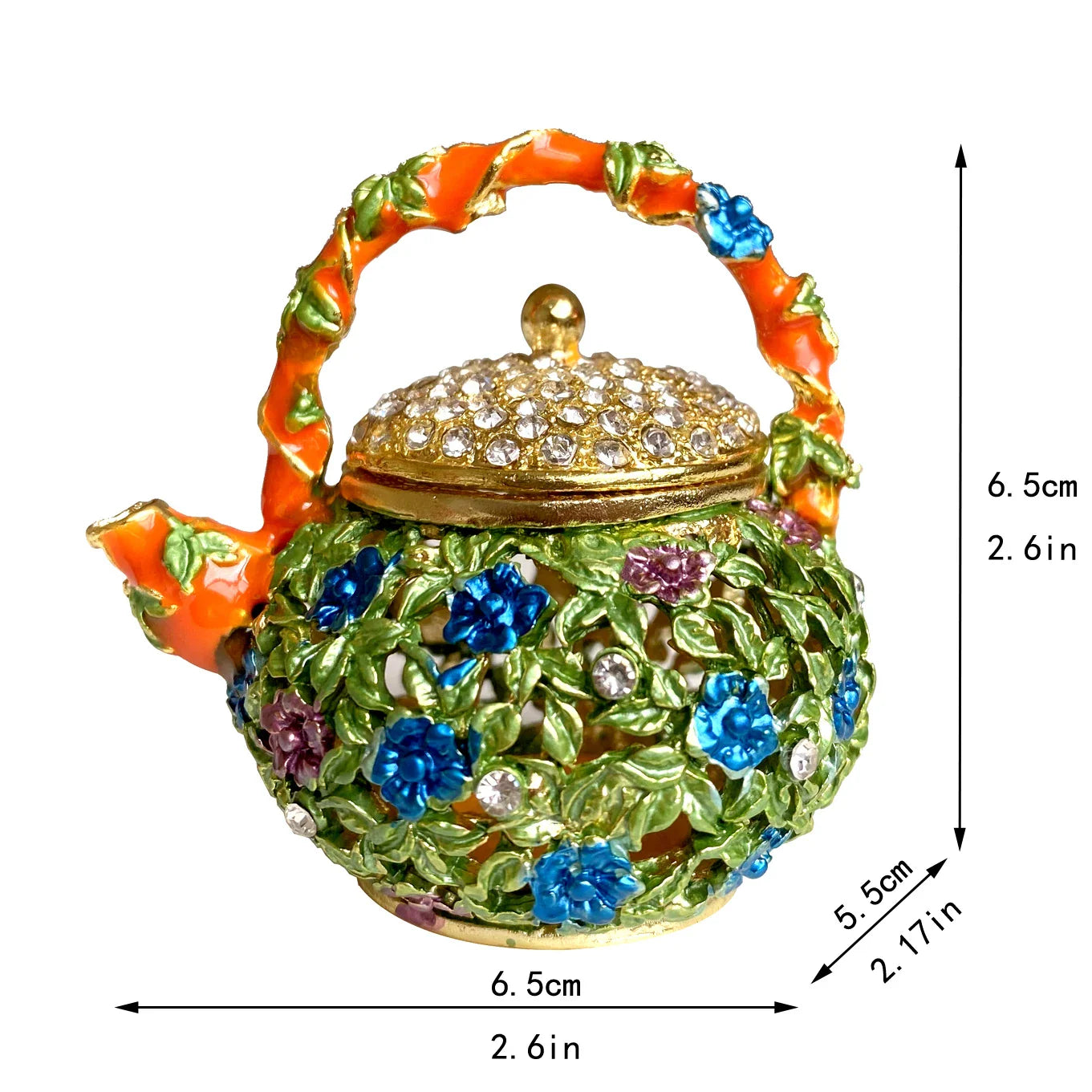 Afralia™ Metal Teapot Trinket Box Crystal Hinged Figurine | Jewelry Storage Ring Holder