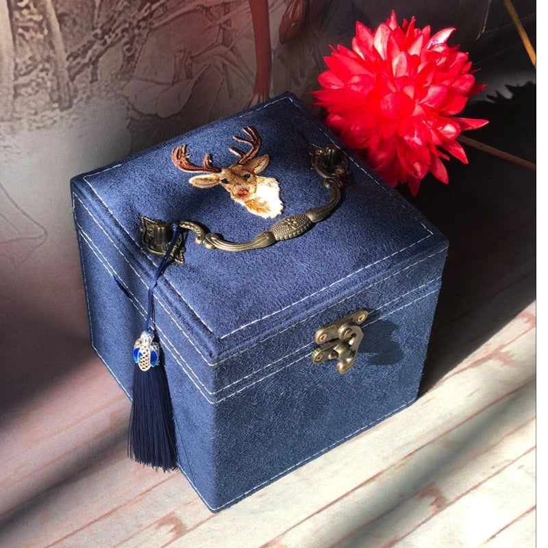 Afralia™ Three-Layer Floral Embroidery Jewelry Organizer & Makeup Box