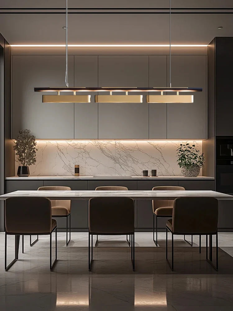 Afralia™ Brushed Gold Stainless Steel Long Pendant Lamp for Dining Room & Bar Decor