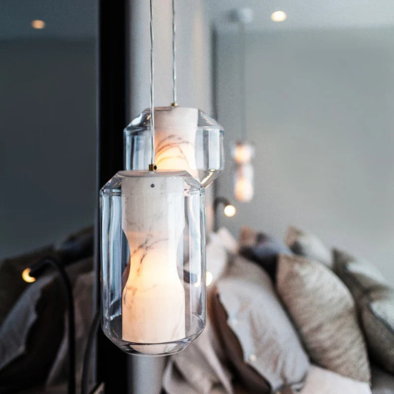 Afralia™ Marble Glass Chandelier: Modern Minimalist LED Pendant Lamps for Home Decor