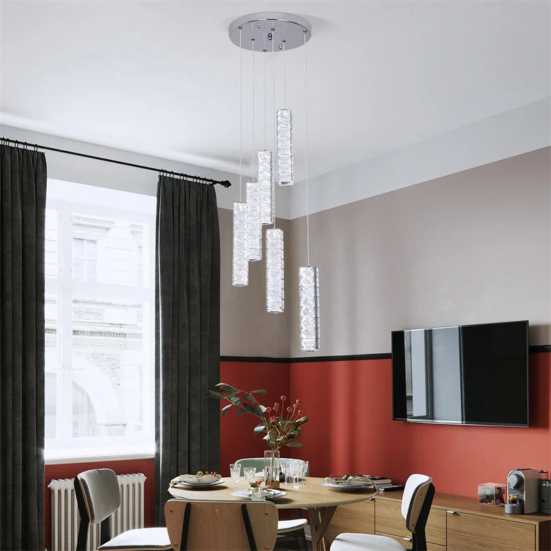 Afralia™ Modern K9 Crystal Chandelier Pendant Light for Living Dining Room Home Decor